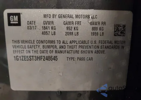 2017 Chevrolet Malibu 1Lt z USA, uszkodzony, nr VIN 1G1ZE5ST3HF248645